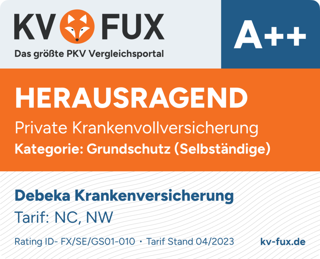 Testsieger-Siegel im Grundschutz PKV Vergleich für Selbstständige 2023 für Debeka NC,NW